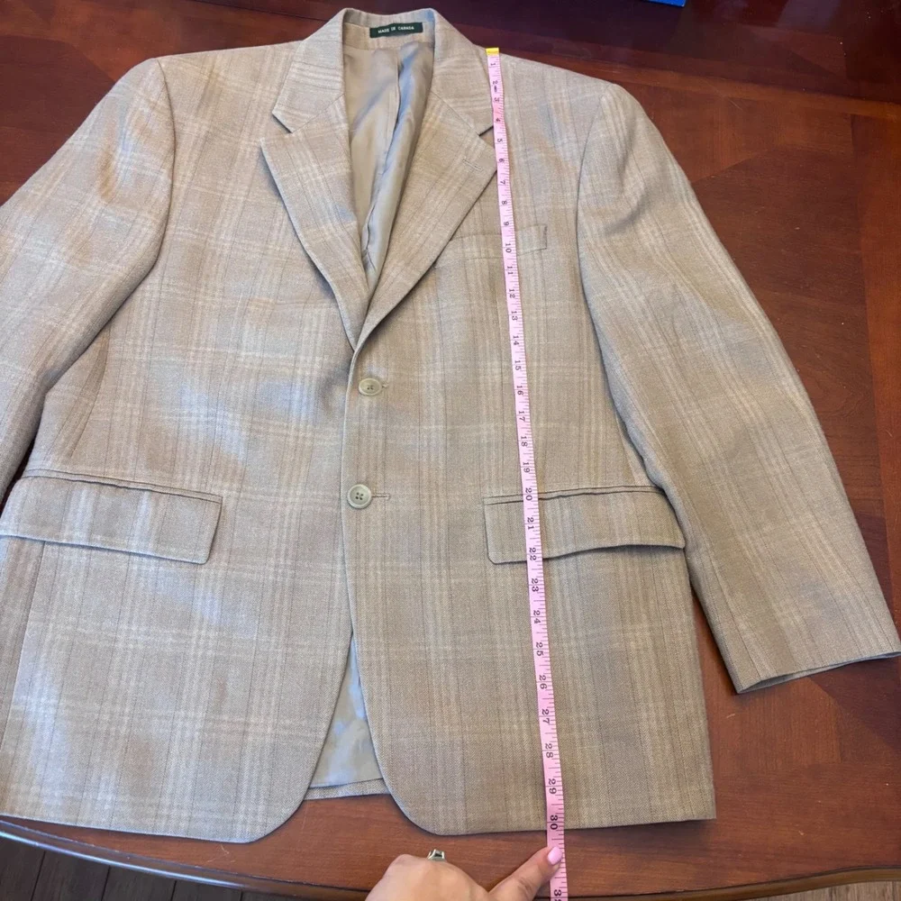 Lauren‎ Ralph Lauren | Made in Canada | Mens 40S | Silk Wool Blazer | Glen Plaid